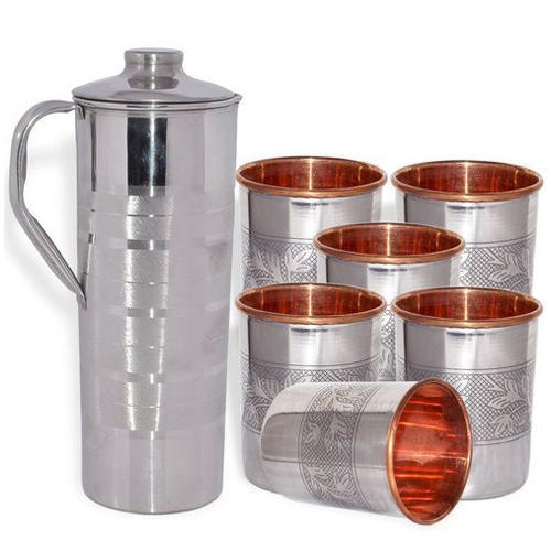 Silver Plated Copper Jug with Glass Set