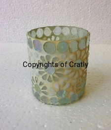 Diamond White Mosaic Glass Candle Holder, for Lighting