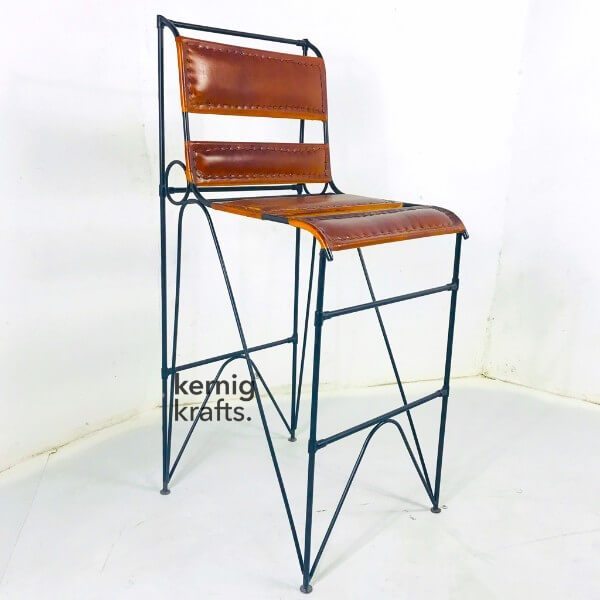 CLASSIC LEATHER UPHOLESTRY METAL BAR CHAIR