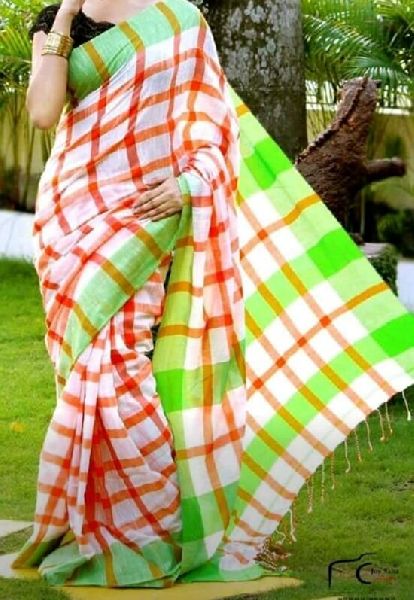 Khadi Check Saree, Feature : Anti-Wrinkle