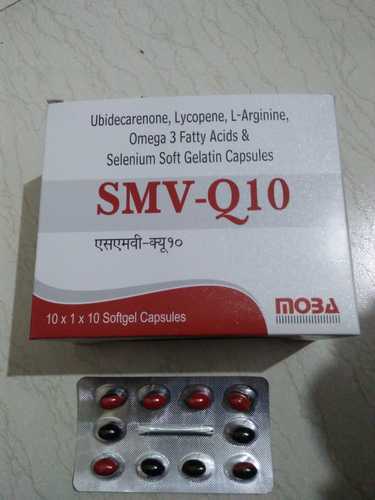 SMV Q-10 Softgel Capsules, for Medication Use, Packaging Size : 10X10 Blister