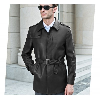 Pure Leather Long Jacket, Color : Black/Tan