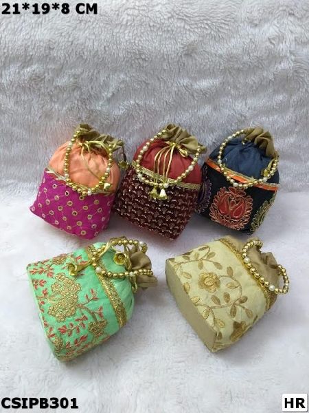 Embroidery Raw Silk Potli Bag, Technics : Attractive Pattern