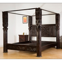 Wood Hand Carved Pillar Bed, for Home Furniture