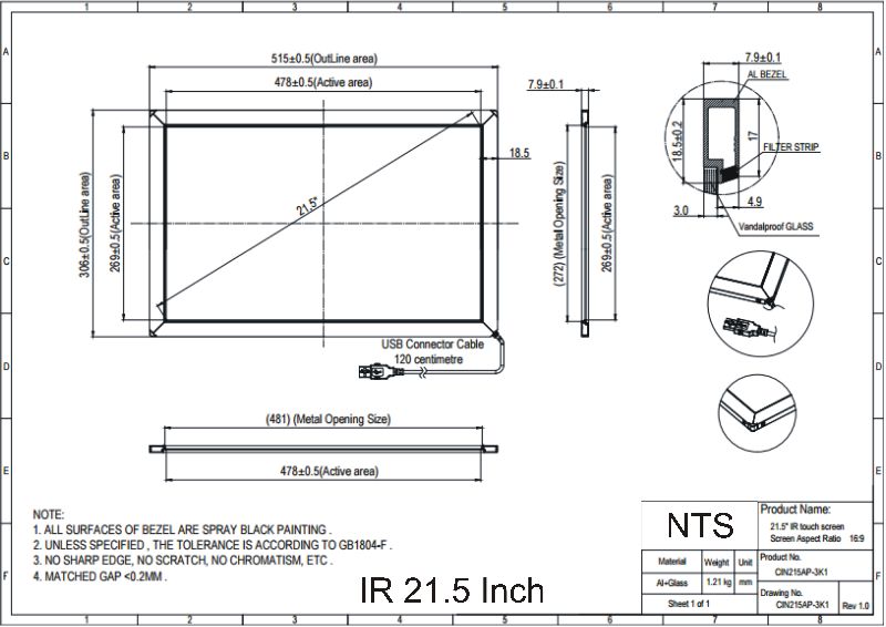 21.5" IR Touch Screen Overlay