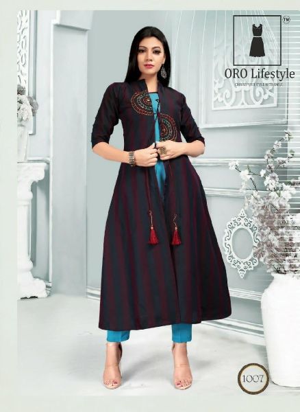 Chanderi Printed designer kurtis, Technics : Embroidery Work