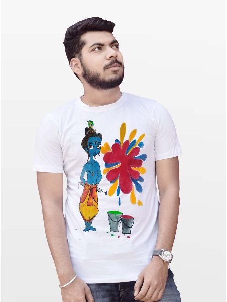 Lord Krishna Printed Holi T-Shirt