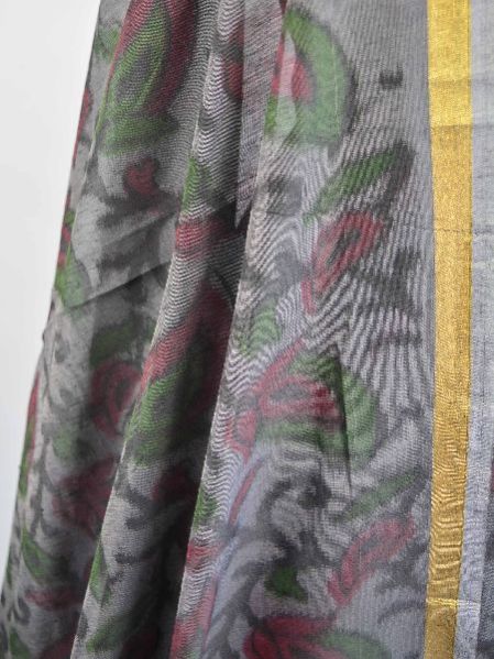 Chiffon Grey Printed Fabric, For Making Garments, Technics : Handloom