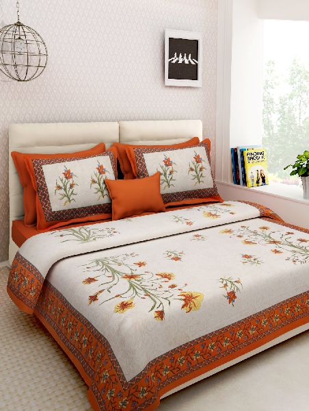 Printed 100% Cotton King Size Bed Sheets, Feature : Anti Shrink, Anti Wrinkle