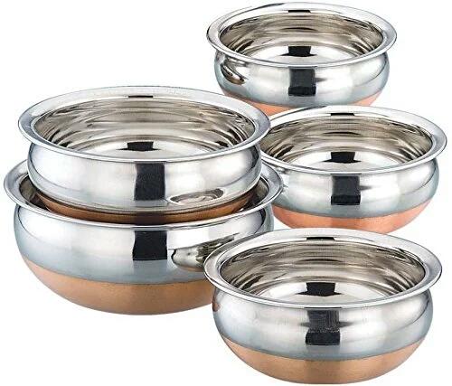 Polished Steel Copper Handi, for Cooking Use