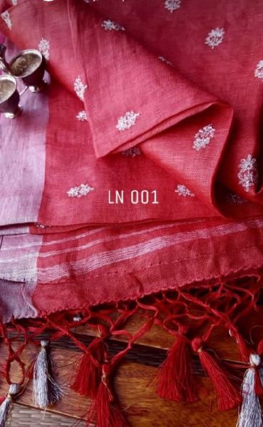 Marvelous Handloom Pure Linen Embroidery Saree A very elegant and grand