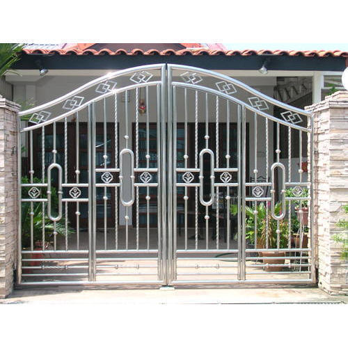 Non Polished Stainless Steel Gate, For College, Home, Parking, School, Office, Color : Black, Blue