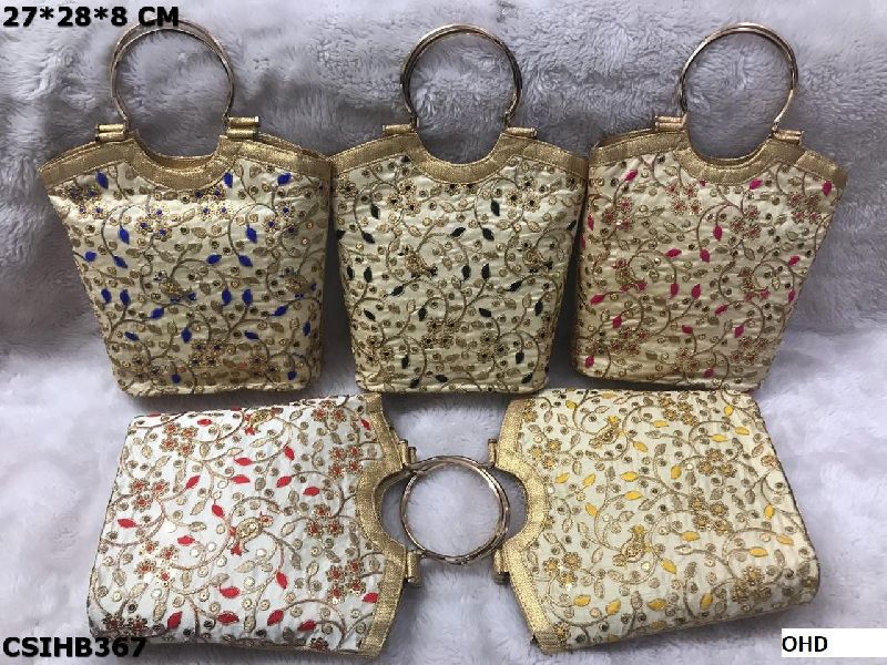 Rectangular Raw Silk Gorgeous Designer Handbag, for Party, Size : 27*28*8 Cm