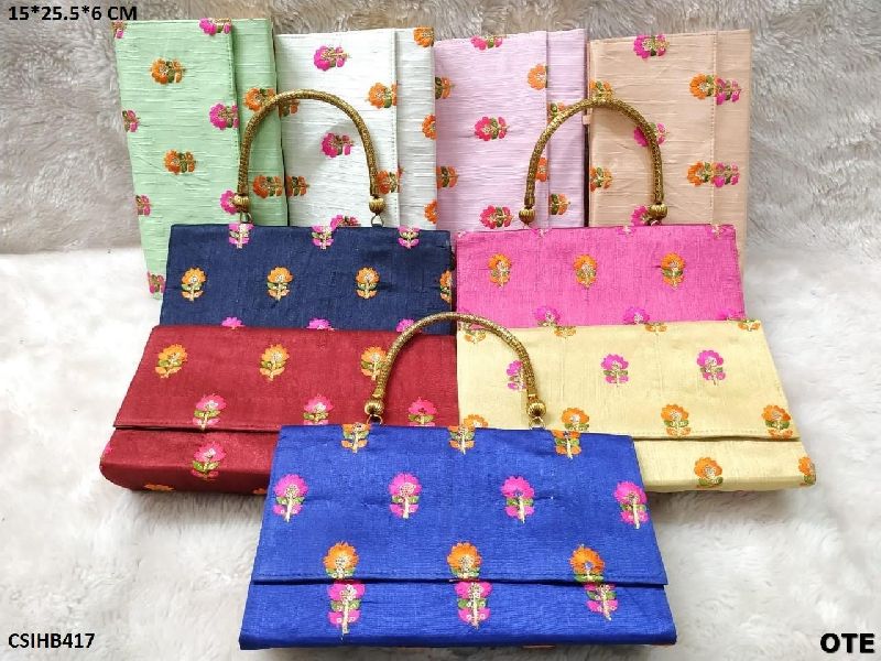 Raw Silk Clutch With Handle