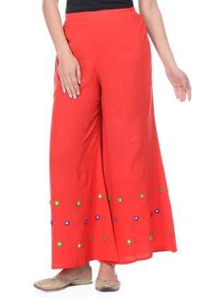 Girlish Printed Cotton Crepe Palazzo Pants, Technics : Handloom