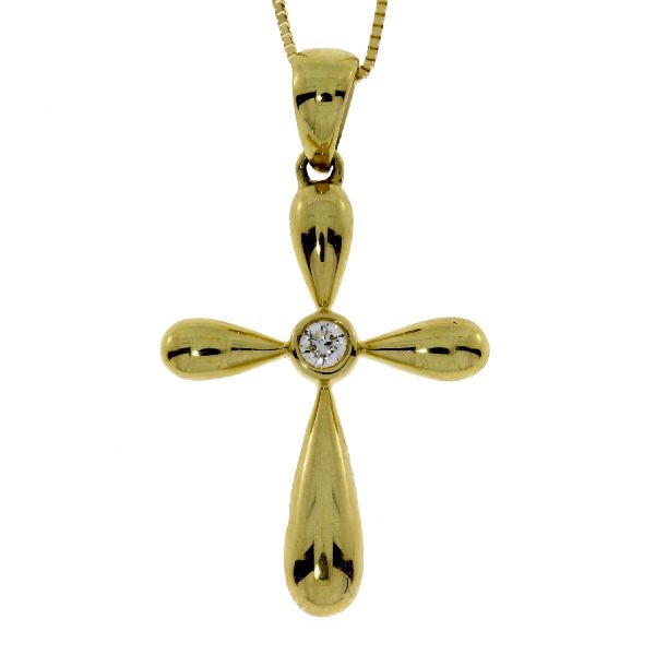.05 Ct Diamond & 18KT Yellow Gold Cross Religious Pendant