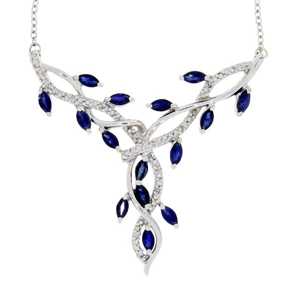 Sapphire Diamond & White Gold Flower Necklace