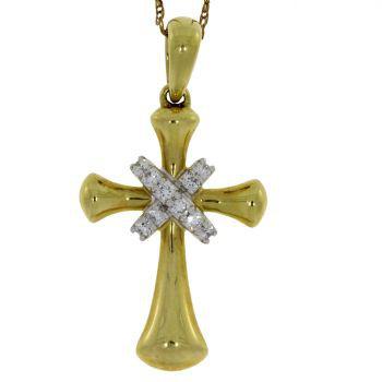 .12 Ct Diamond & 18KT Yellow Gold Cross Religious Pendant
