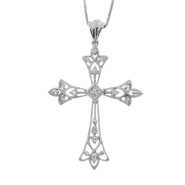 .25ct Diamond & 18K White Gold Cross Religious Pendant