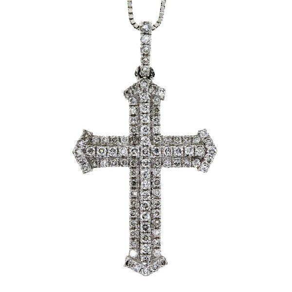 .33 Ct Diamond & 18KT White Gold Cross Religious Pendant 01