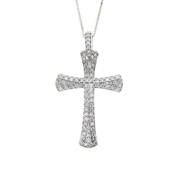 .63 CT. Diamond & 14KT White Gold Cross Religious Pendant