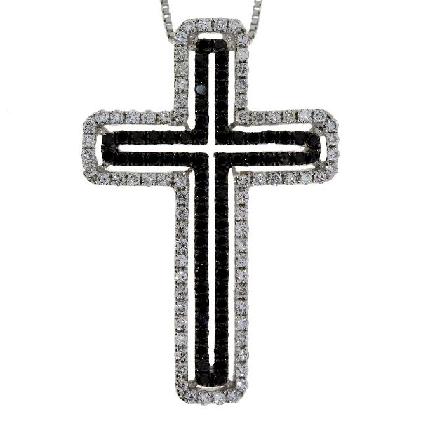 .63 Ct Diamond & 18KT White Gold Cross Religious Pendant 01