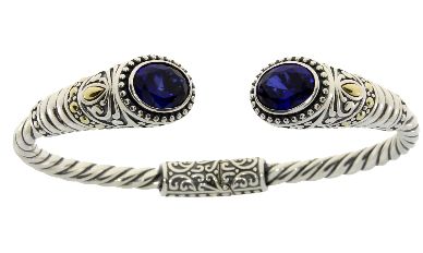 Sterling Silver Created Sapphire Bangle Bracelet