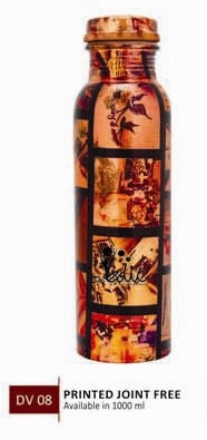 Flower Printed Joint Free Copper Bottle, Capacity : 1000 Ml