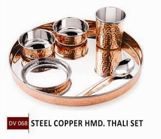 Steel Copper Hammered Thali Set