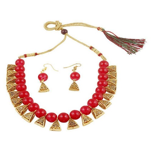Ankur cluster gold plated beads necklace set for women