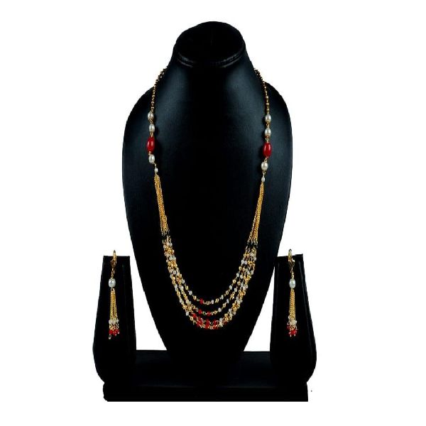 Ankur delightful gold plated five string multicolour beads necklace set for women