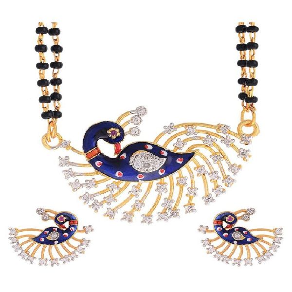 Ankur flattering peacock gold and rhodium plated ruby CZ mangalsutra set for women