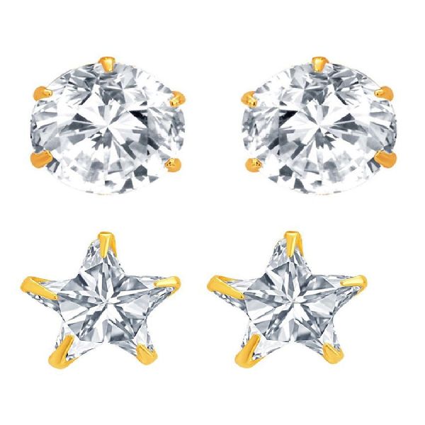 women gorgeous round star shaped stud gold plated CZ earring