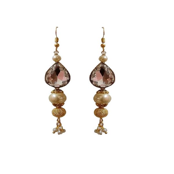 Ankur modern gold plated long dangler earring with hanging pearl for women