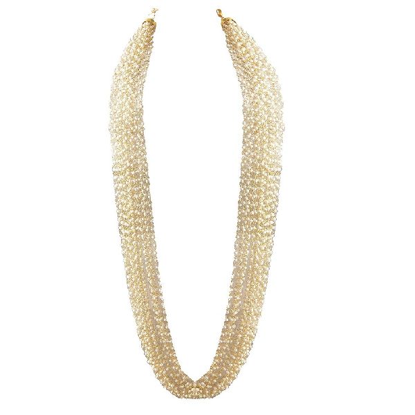 Ankur ritzy gold plated golden white pearl beads long layer necklace for women