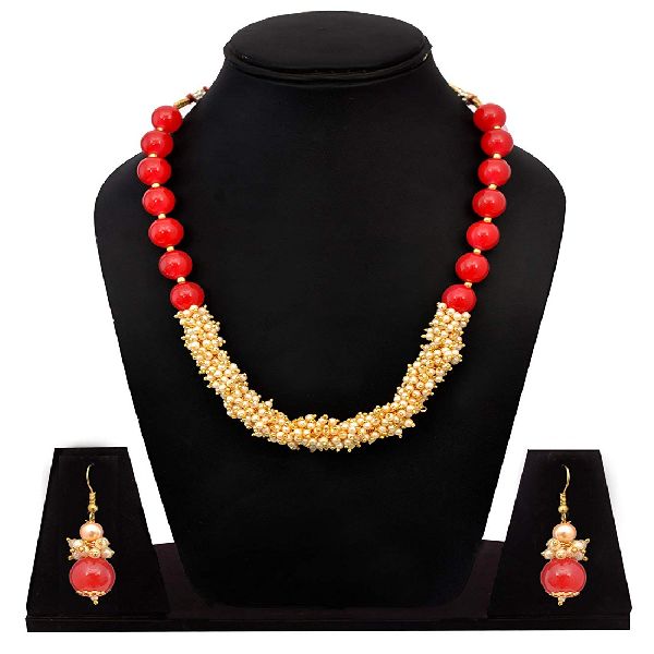 Ankur astonish red and white beads necklace set for women, Jewelry Main