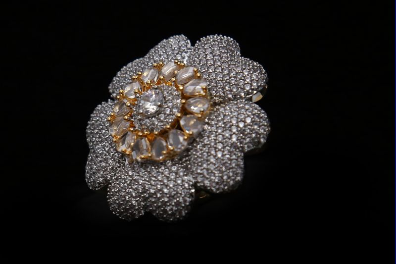 Floral White Stone AD Ring