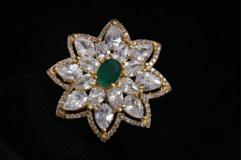Green Stone Floral Ring