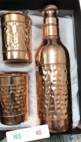 Copper Hammered Sampion Bottle With 2 Tumbler Gift Set
