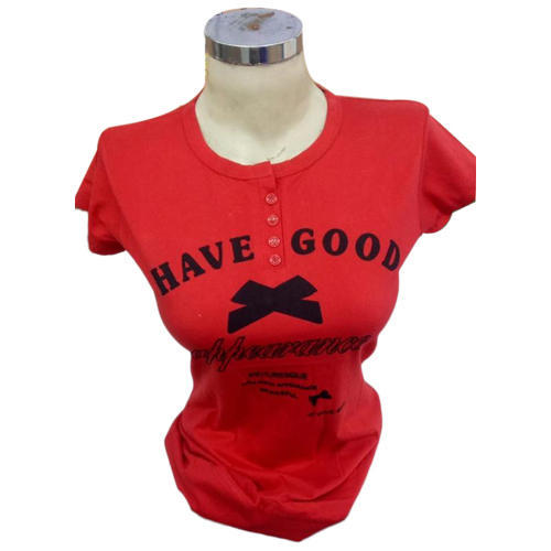 Hosiery Cotton Girls Red Printed T-Shirt, Size : Small, Medium, Large, XL, XXL, XXXL, XXXXL