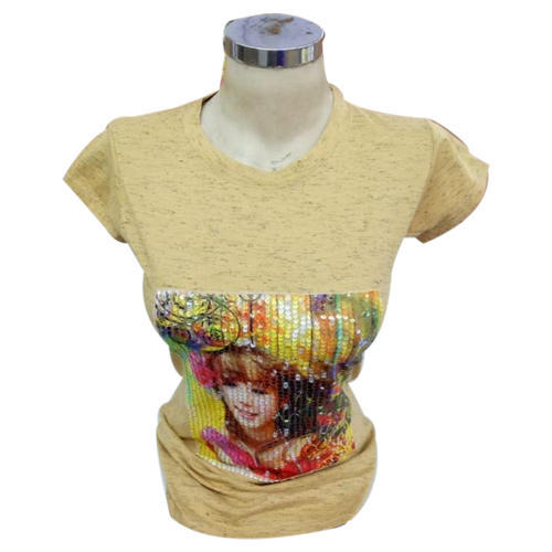 Hosiery Girls Yellow Printed T-Shirt, Size : Small, Medium, Large, XL, XXL, XXXL, XXXXL