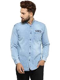 Cotton Mens Denim Shirts, for Anti-Shrink, Anti-Wrinkle, Breathable, Eco-Friendly, Quick Dry, Technics : Attractive Pattern