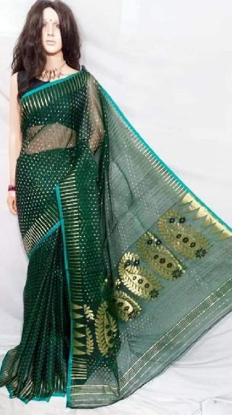 Mina Kari Cotton Dhakai Jamdani Saree, Technics : Attractive Pattern, Embroidery Work, Handloom, Machine Made
