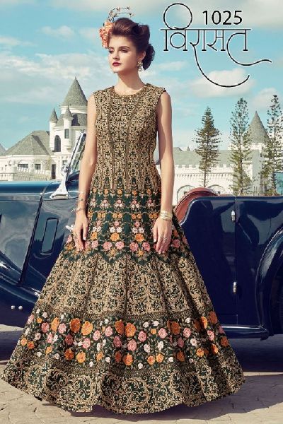 Virasat Silk Party Wear Long Gown, Size : Full Stitched  