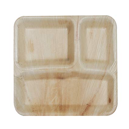 Areca Leaf 3 Partition Square Plate, for Serving Food, Feature : Disposable, Light Weight