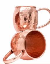 Round Polished Copper Hammered Mule Mug, for Drinkware, Style : Antique
