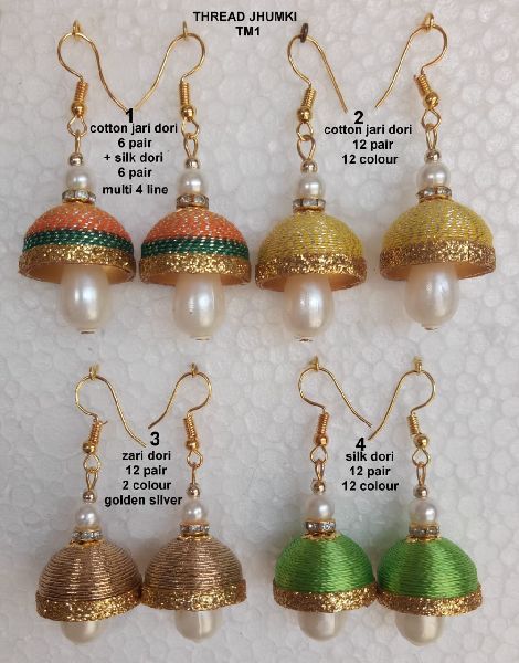 White colour silkthread jumka with pearl combination long hoops silk thread  jumka | Silk thread earrings, Silk thread jewelry, Orange jewelry