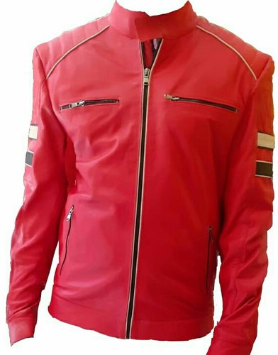 Full Sleeve Mens Red Leather Jacket, Occasion : Party Wear