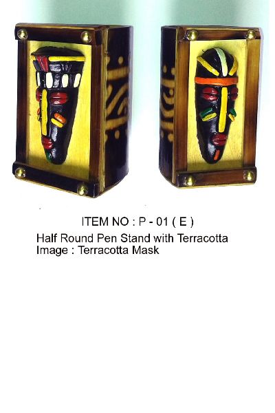 Bamboo Handicraft Pen Stand with Terracota Mask