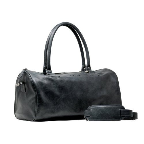 VJECAN Black Leather Duffle Bag, Closure Type : Zipper